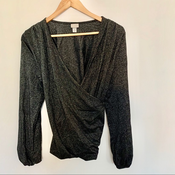 Black glittery cross over v-neck top - Picture 2 of 6